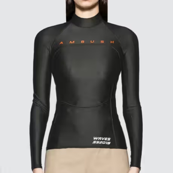 Ambush Women's Black Scuba Top Long-Sleeve Mock Neck Logo Size 3 Large L - Picture 1 of 12